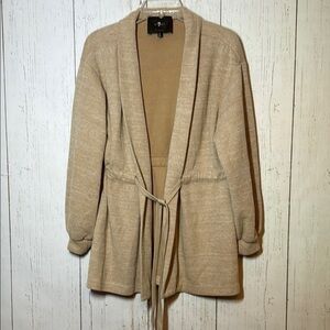 7 For All Mankind Cream Beige Tan Open Tie Waist Ribbed Cardigan Size Small
